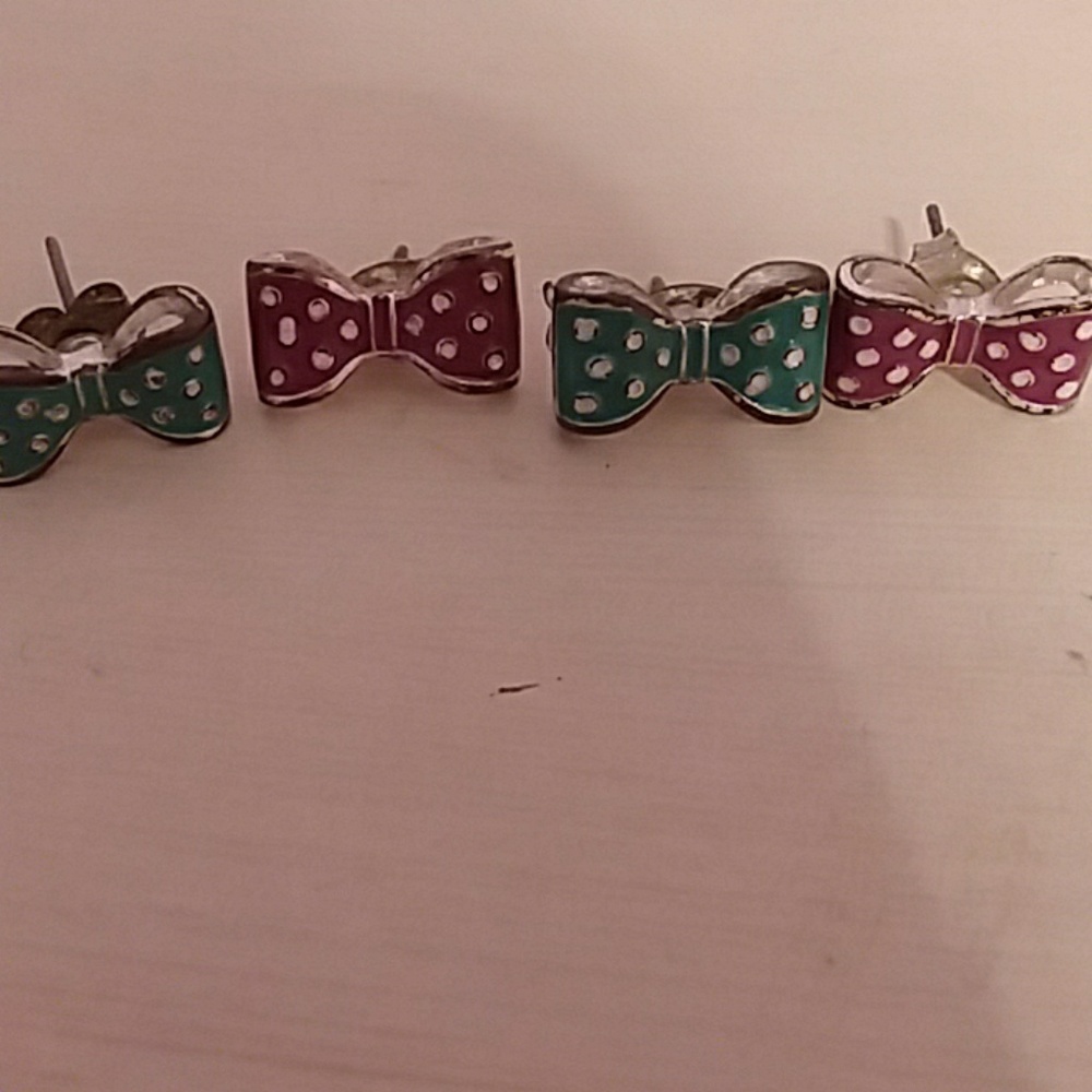 Teal and Pink Bow Earrings